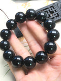 Bracelet en Jadéite Noire Naturelle – Perles Rondes 10 à 16 mm – Bijou Mixte Élégant