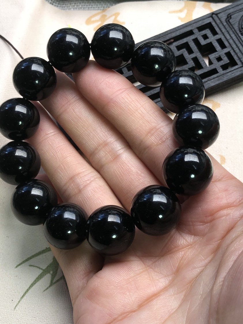 Bracelet en Jadéite Noire Naturelle – Perles Rondes 10 à 16 mm – Bijou Mixte Élégant