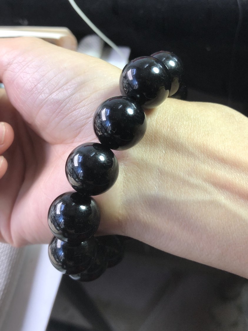 Bracelet en Jadéite Noire Naturelle – Perles Rondes 10 à 16 mm – Bijou Mixte Élégant