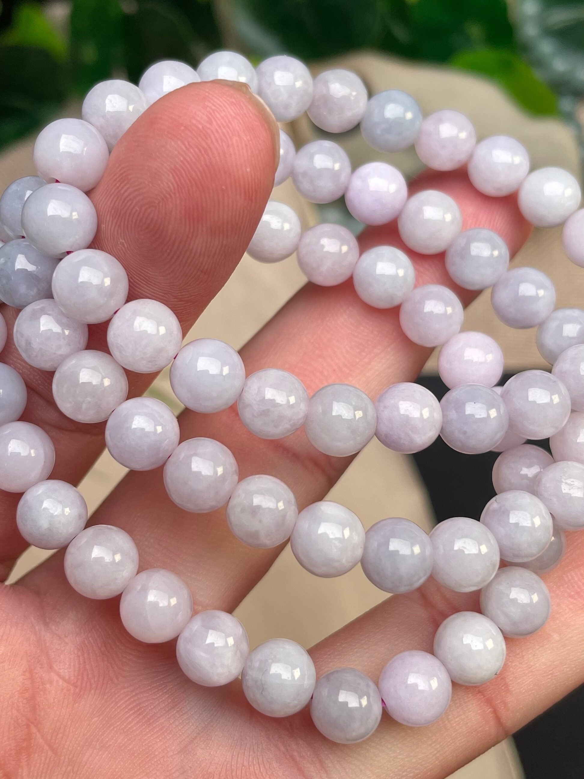 Bracelet en Jadéite Lavande Naturelle – Perles Rondes 8 mm – Bracelet Élégant Femme & Homme