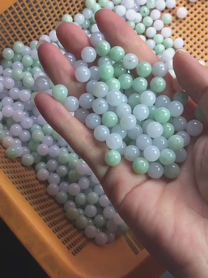 Perles Rondes en Jadéite Naturelle – Blanc Lavande & Vert Clair – Perles Percées pour Création de Bijoux DIY